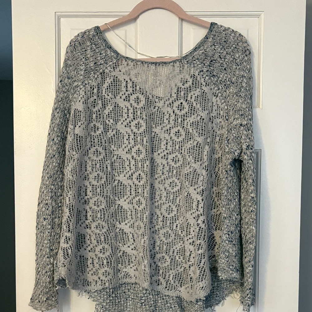 Free people Textured Knit Sweater in Blue and Gray - Picture 4 of 5
